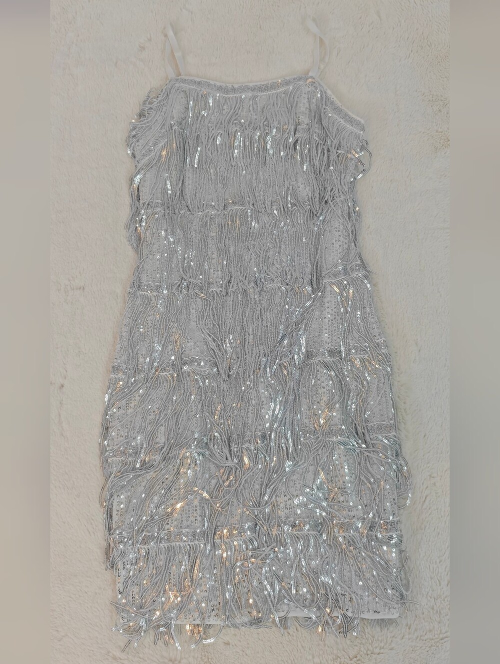 SHEIN Silver Sequin Fringe Party Dress